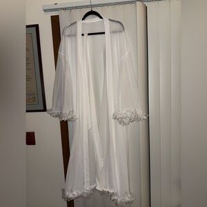 Sheer White Robe with Lace Trim